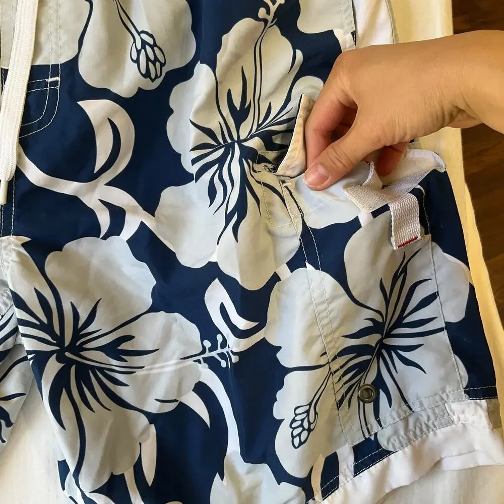 Sideout Men Swimwear M Navy Swim Trunks Floral Board Shorts Button Grommet 9.5”